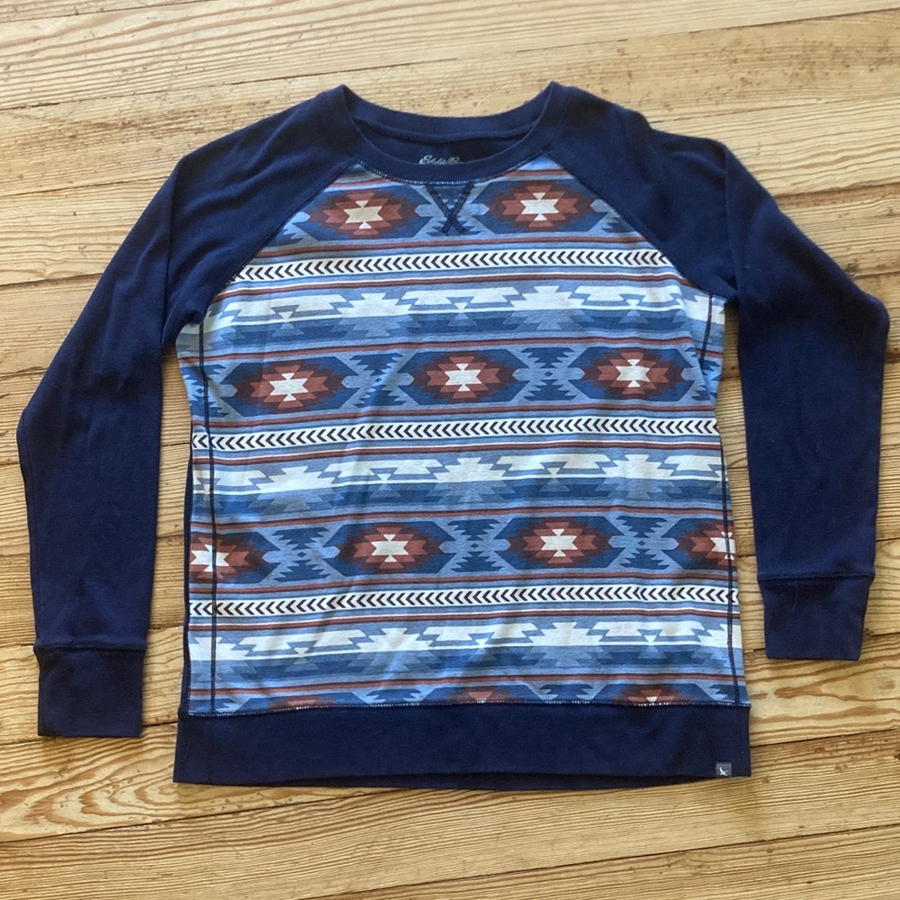 Navy Sweater with Aztec Stripe Front Design